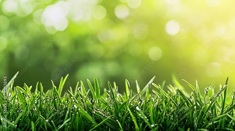 Obraz premium Refreshing Dew-Kissed Grass - Vibrant Green Foliage with Soft Focus Texture
