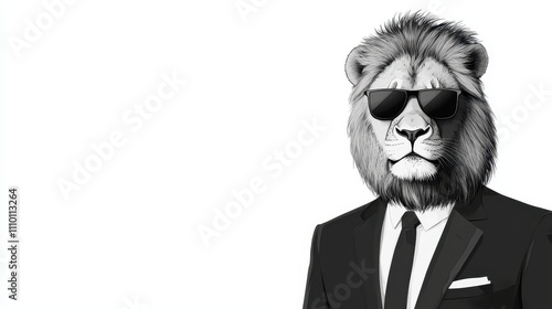 Stylish Lion Wearing Sunglasses and Suit on a White Background photo