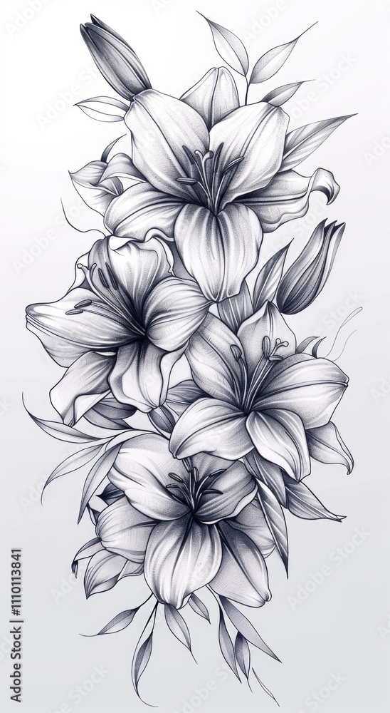 A drawing of a bouquet of flowers A drawing of a bouquet of flowers