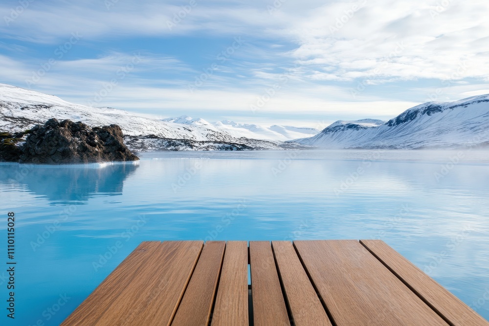 Serene Blue Lagoon Spa: A Tranquil Steaming Lagoon with Distant Mountains in a Peaceful Retreat Serene Blue Lagoon Spa: A Tranquil Steaming Lagoon with Distant Mountains in a Peaceful Retreat