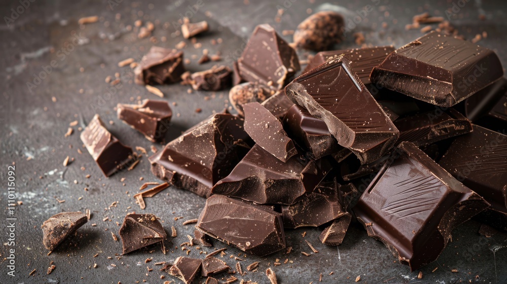 Dark chocolate pieces on a dark surface Dark chocolate pieces on a dark surface