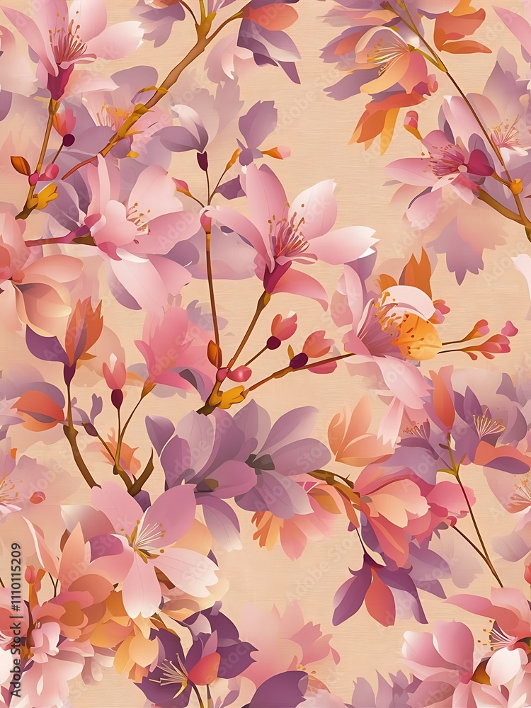 Japanese Pastel Cherry Blossom Fall Vector Seamless Pattern Japanese Pastel Cherry Blossom Fall Vector Seamless Pattern