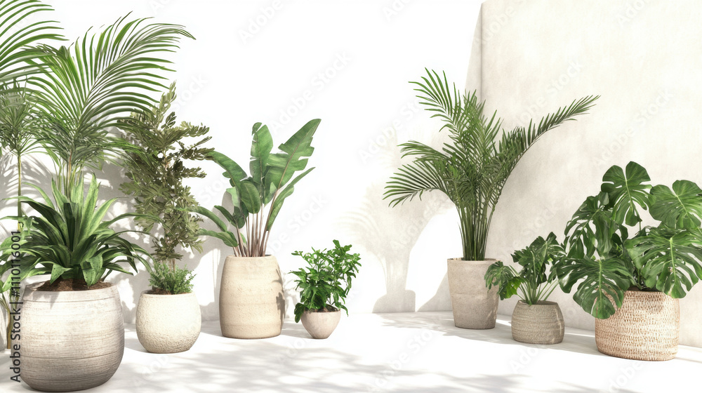 Potted plants in modern style for interior design or wallpaper. Potted plants in modern style for interior design or wallpaper.