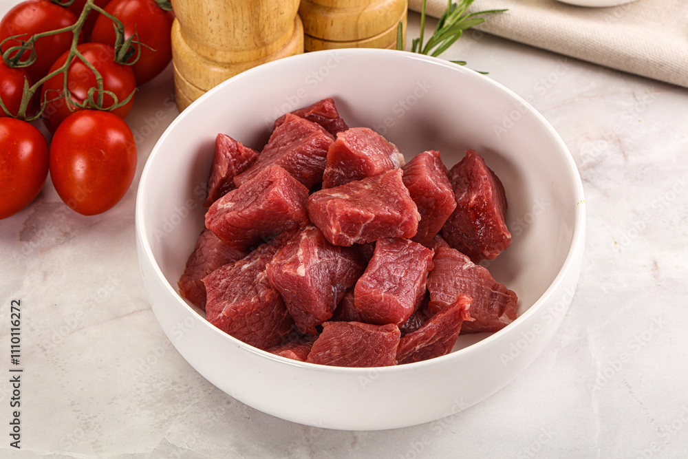 Raw beef cubes for cooking Raw beef cubes for cooking