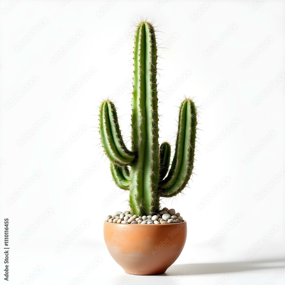 Fototapeta premium Cactus in a pot over white background
