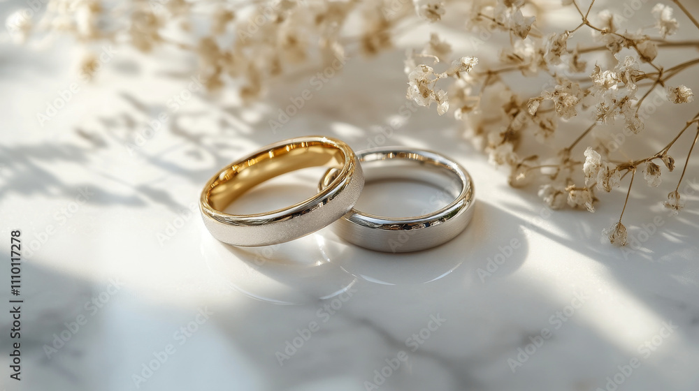 Golden and silver rings set isolated on white background. Vector realistic illustration of engagement or wedding gift, romantic symbol of eternal love and unity, luxury platinum and gold metal jewelry Golden and silver rings set isolated on white background. Vector realistic illustration of engagement or wedding gift, romantic symbol of eternal love and unity, luxury platinum and gold metal jewelry