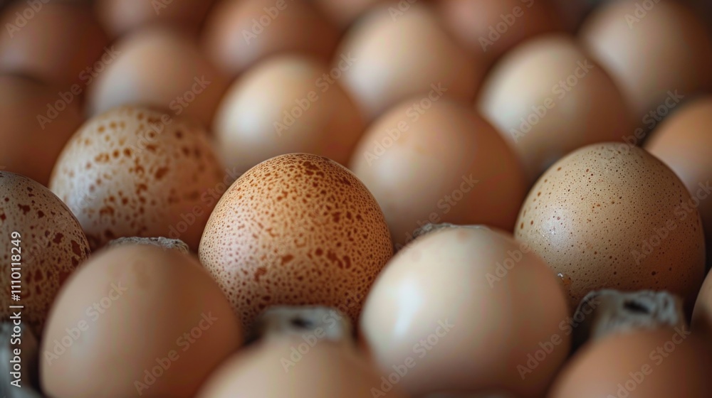 CloseUp Image of Brown and Speckled Eggs in Carton with Depth of Field Focus CloseUp Image of Brown and Speckled Eggs in Carton with Depth of Field Focus