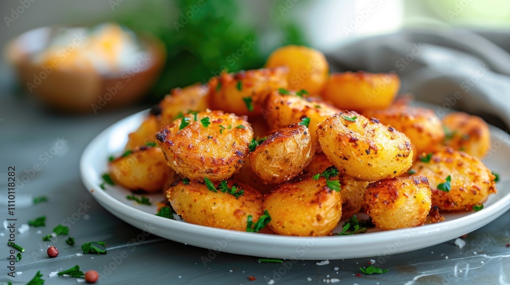 Plate of fried potatoes on table Plate of fried potatoes on table