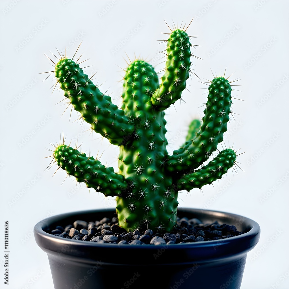 Naklejka premium Cactus in a flowerpot on a white background