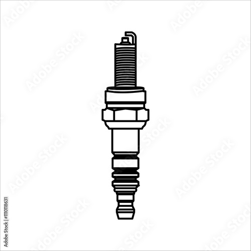 Spark plug for motorbike or car spare parts isolated on white background, black and white vector spark plug, flat cartoon illustration, icon, symbol, etc