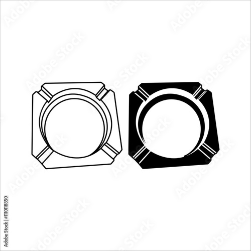 Ashtray icon, Cigarette Ashtray isolated on white background. monochrome design. flat vector Illustration