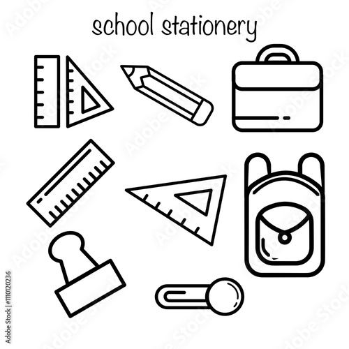 school stationery icon set