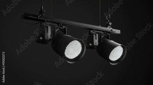 Professional stage spotlights with various beam configurations. Realistic 3d vector focused illumination patterns. Different mounting angles setup for performances and concerts lighting effects. photo