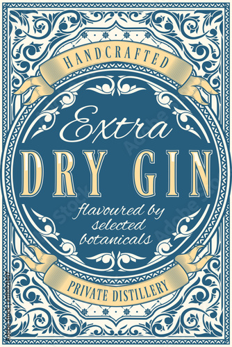 Dry gin - ornate vintage decorative label