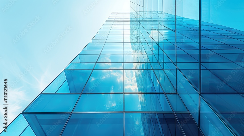 Tall building with many windows against blue sky Tall building with many windows against blue sky