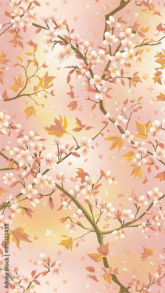 Japanese Pastel Cherry Blossom Fall Vector Seamless Pattern Japanese Pastel Cherry Blossom Fall Vector Seamless Pattern