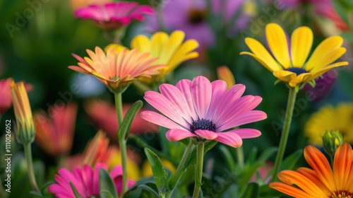 Close-up of vibrant flowers in a garden copy space