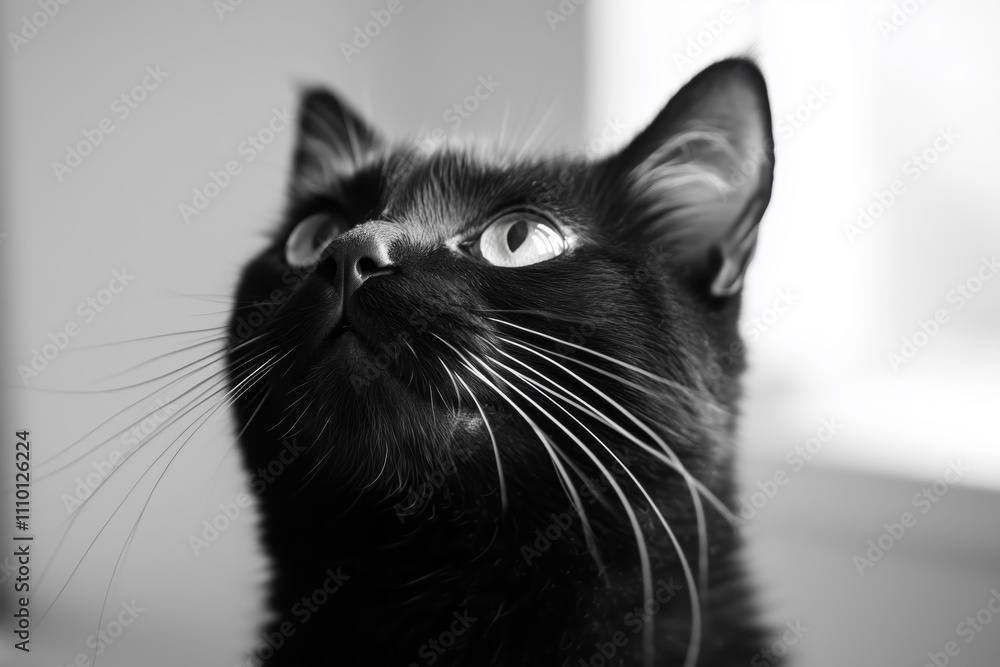 Obraz premium Portrait of a black cat looking up