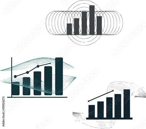 A bar chart silhouette overlaid with faint circular waves, symbolizing data analytics