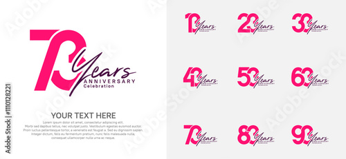 Anniversary logo set vector design, pink color for celebration event photo