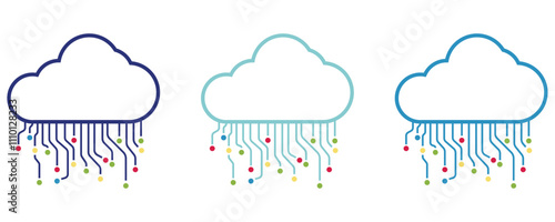 Cloud based sharing icon vector set, cloud computing vector icons, data transfer technology icons flat illustration isolated on white background.