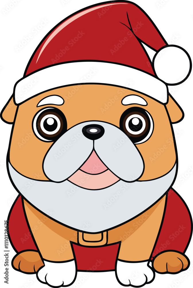 kawaii anime Santa bulldog with a tiny hat kawaii anime Santa bulldog with a tiny hat