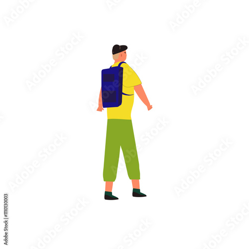 Tourist and traveler characters  men with backpacks,  on trips abroad. Line art flat vector illustration 