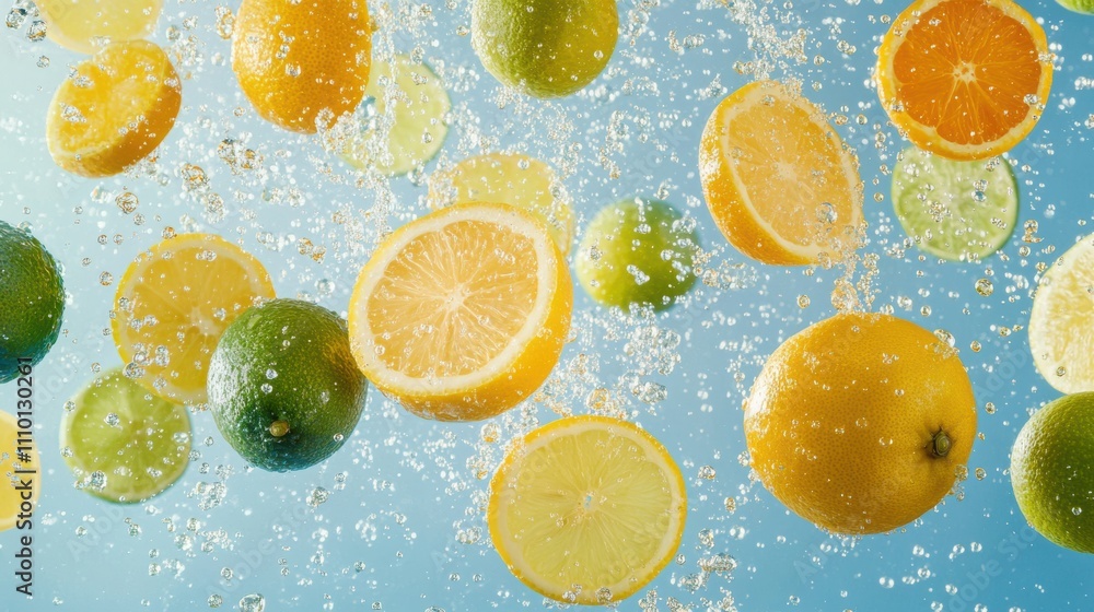 Oranges, lemons, and limes suspended in the air as if raining down in slow motion, citrus juice droplets adding an extra sense of freshness. vivid yellow, orange, and green fruits, smoothie juice ads Oranges, lemons, and limes suspended in the air as if raining down in slow motion, citrus juice droplets adding an extra sense of freshness. vivid yellow, orange, and green fruits, smoothie juice ads