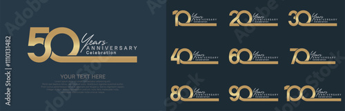 Anniversary logo set vector design, gold and silver color for celebration event