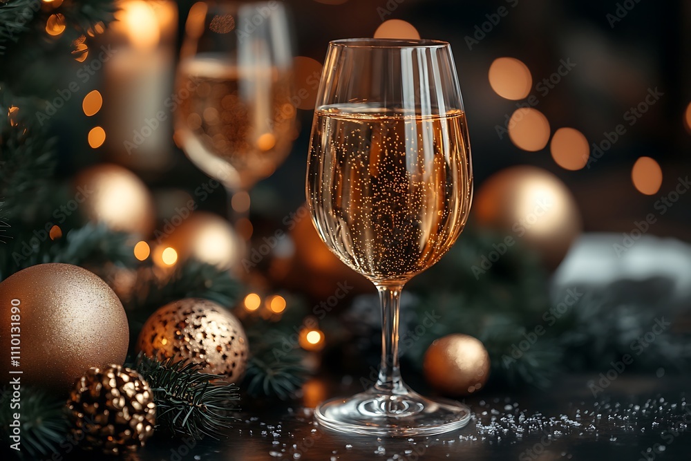 Glass of Wine Next to Ornaments. Glass of Wine Next to Ornaments.