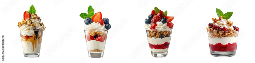 Parfait with spreading sauce, isolated on a white background. Collection PNG. Parfait with spreading sauce, isolated on a white background. Collection PNG.