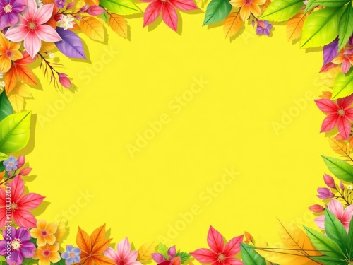Wallpaper Mural A vibrant 3D floral frame with colorful blooms and foliage encircling an empty center, bright, vibrant, illustration Torontodigital.ca