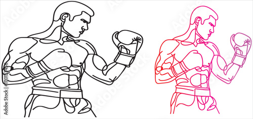 Boxing Player Single Line Drawing