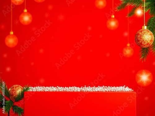 A vibrant red background adorned with elegant gold decorations surrounding a striking red box in the center, abstract, red box, holiday photo