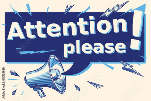 Tableau sur toile Attention please - drawn advertising sign with megaphone