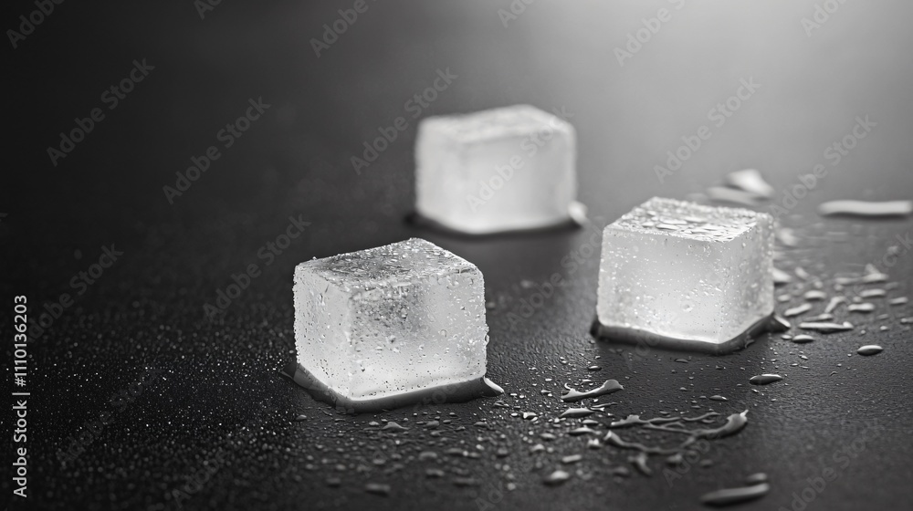 Captivating Close-up of Frosty Ice Cubes Glimmering Under Light in a Kitchen Setting Macro Photography Chilly Atmosphere Captivating Close-up of Frosty Ice Cubes Glimmering Under Light in a Kitchen Setting Macro Photography Chilly Atmosphere