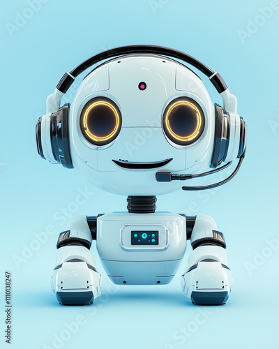 Friendly robot assistant with headset 