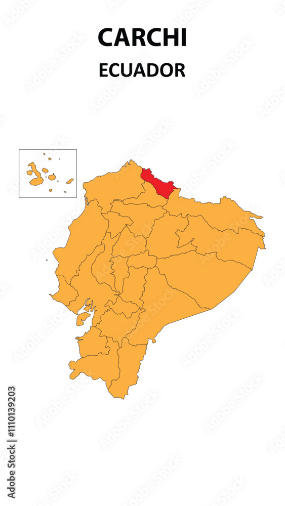 Fototapeta premium Carchi Map is highlighted on the Ecuador map with detailed state and region outlines.