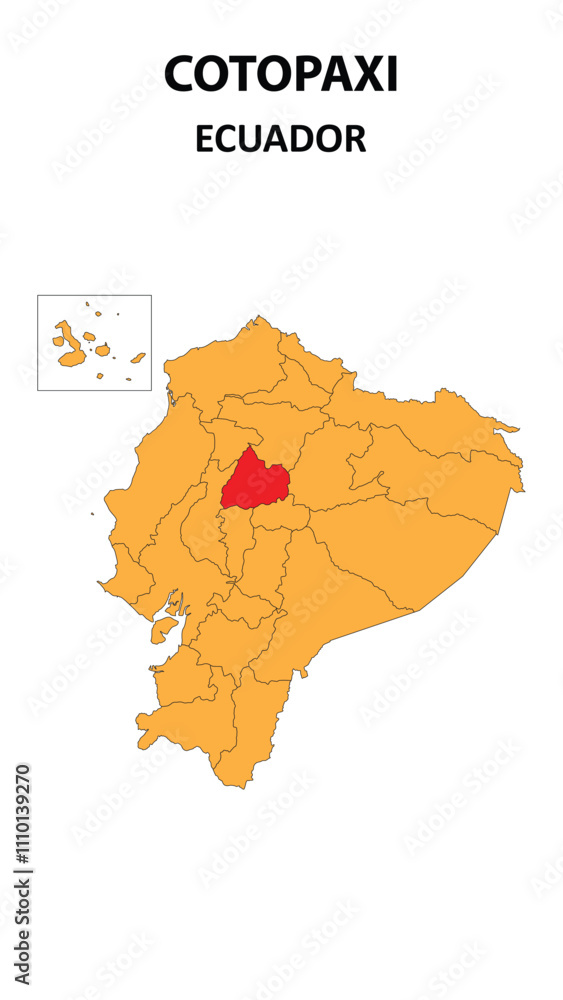 Cotopaxi Map is highlighted on the Ecuador map with detailed state and region outlines. Cotopaxi Map is highlighted on the Ecuador map with detailed state and region outlines.