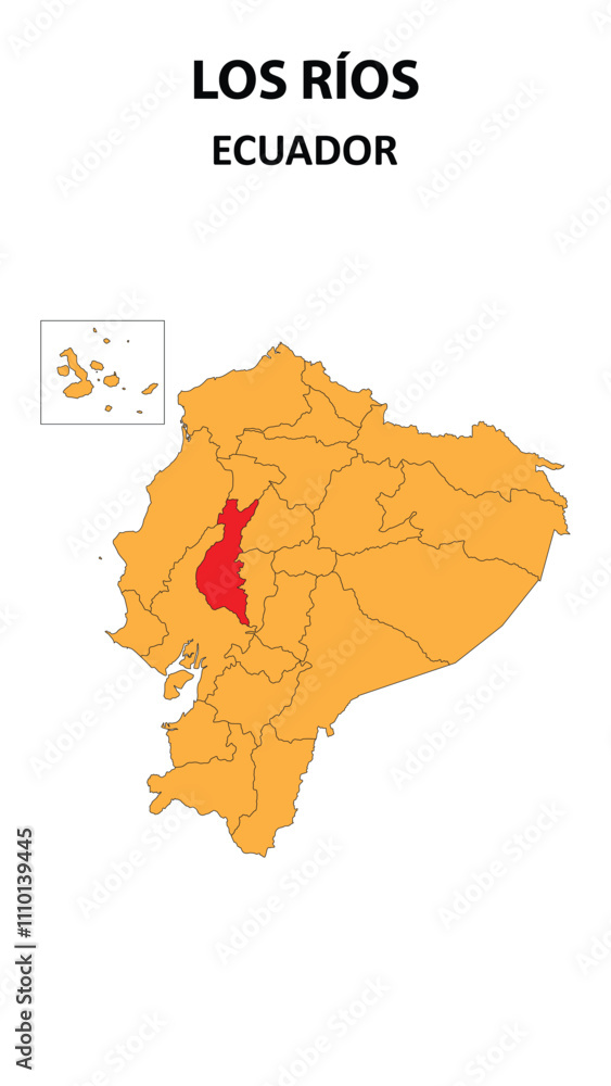 Los Ríos Map is highlighted on the Ecuador map with detailed state and region outlines. Los Ríos Map is highlighted on the Ecuador map with detailed state and region outlines.