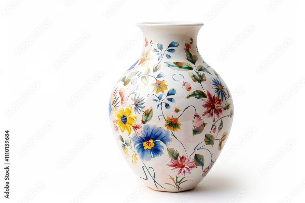 A White Vase with Floral Pattern Isolated On White A White Vase with Floral Pattern Isolated On White