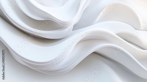 Abstract flowing white waves with subtle shadows, adding dimension to an all-white background