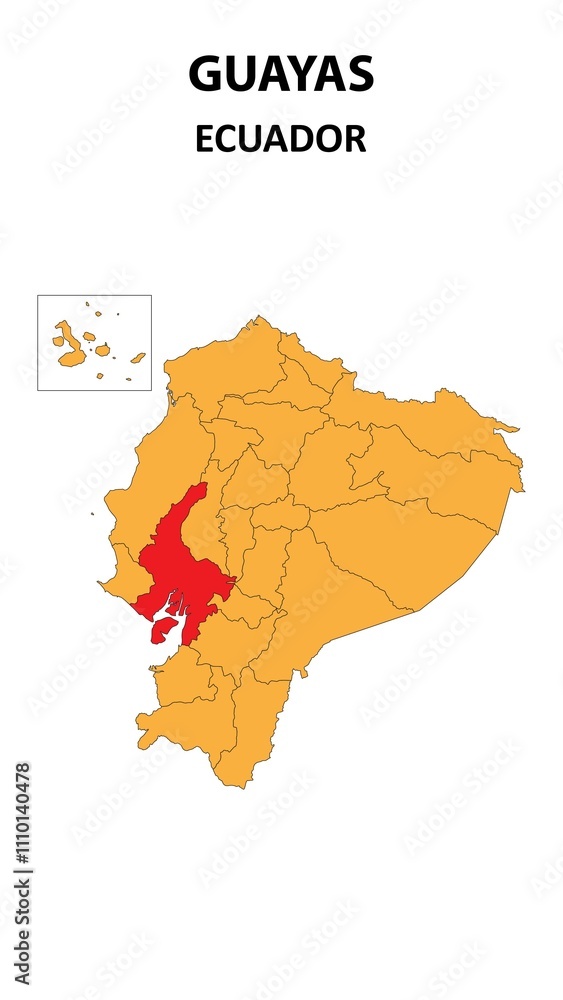 Fototapeta Guayas Map is highlighted on the Ecuador map with detailed state and region outlines.