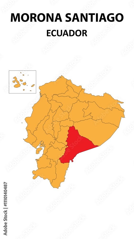 Morona Santiago Map is highlighted on the Ecuador map with detailed state and region outlines. Morona Santiago Map is highlighted on the Ecuador map with detailed state and region outlines.