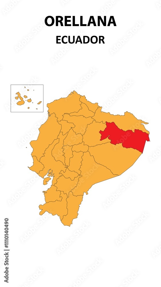 Fototapeta premium Orellana Map is highlighted on the Ecuador map with detailed state and region outlines.