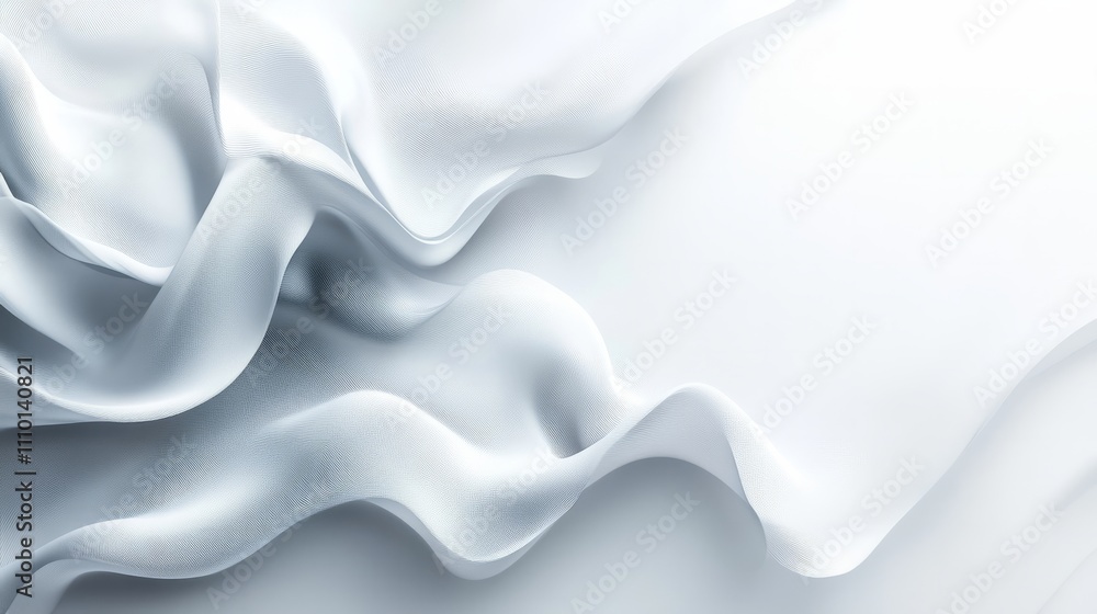 Obraz premium Abstract flowing white waves with subtle shadows, adding dimension to an all-white background