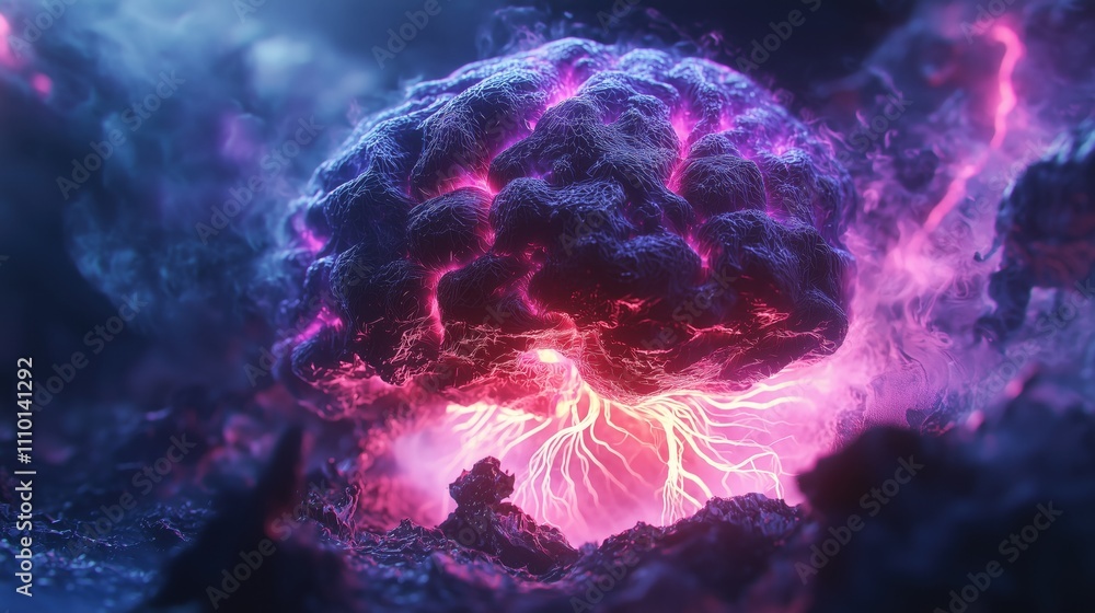 A cosmic and abstract image of a brain-shaped nebula emitting vibrant energy, symbolizing the power of human thought. A cosmic and abstract image of a brain-shaped nebula emitting vibrant energy, symbolizing the power of human thought.