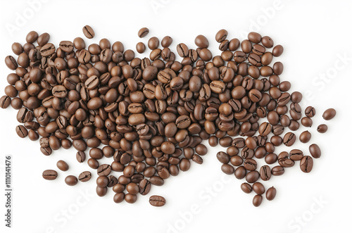 Coffee beans arranged in a heart shape on a white background, symbolizing love for coffee and passion. Generative AI