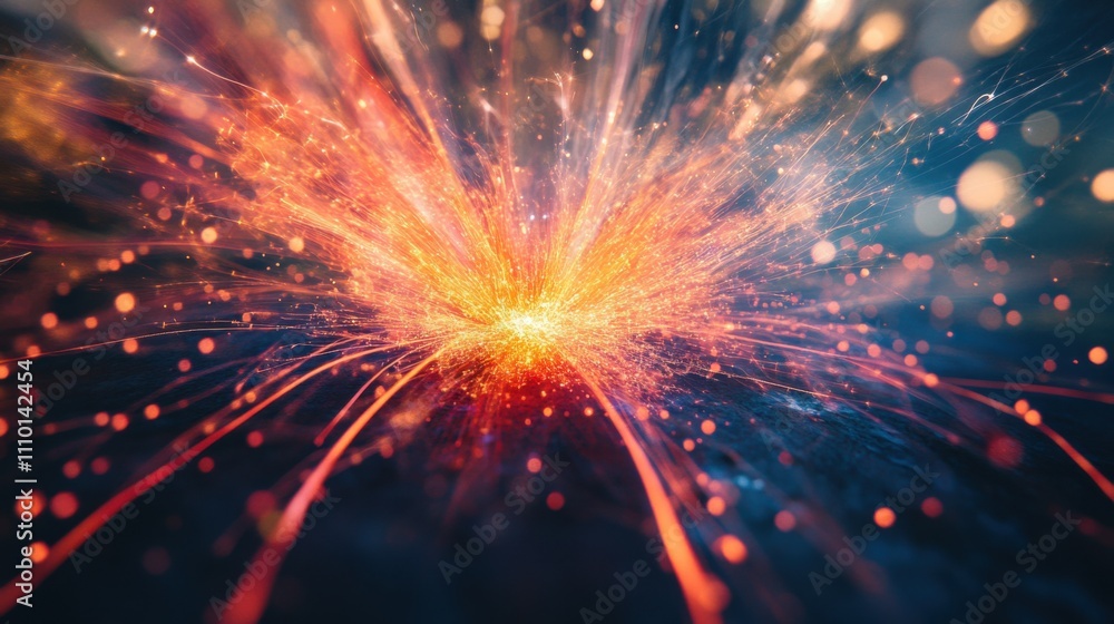 Fototapeta premium A mesmerizing image of abstract, colorful sparks converging to create a unified, radiant burst on a dark surface