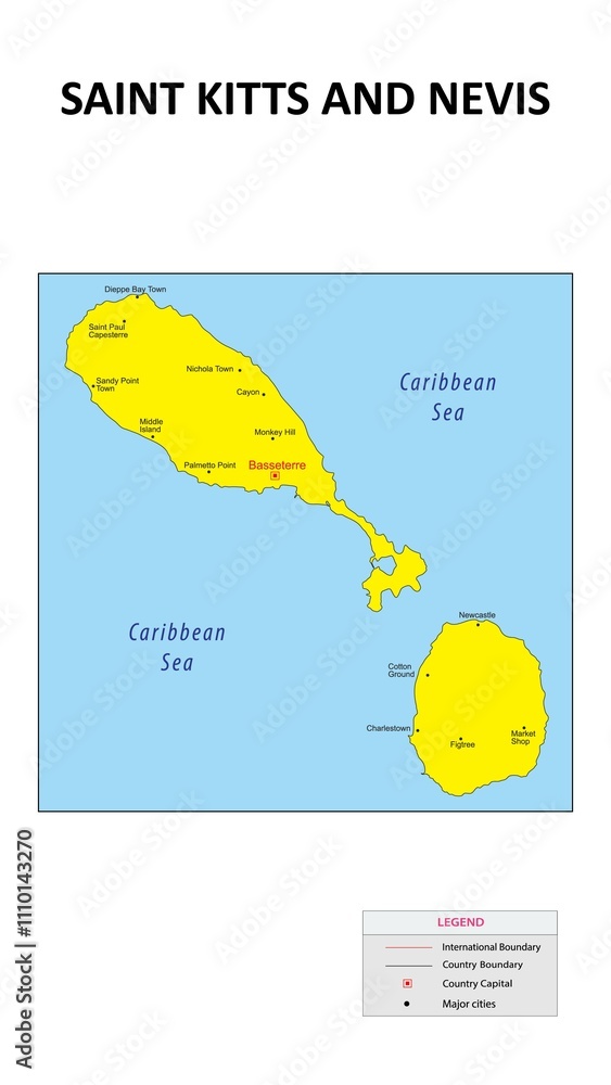 Saint Kitts and Nevis Map. Major cities in Saint Kitts and Nevis ...
